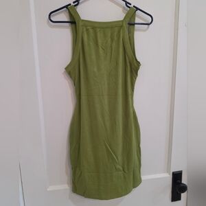 Olivaceous Olive Green Ribbed Tank Mini Dress